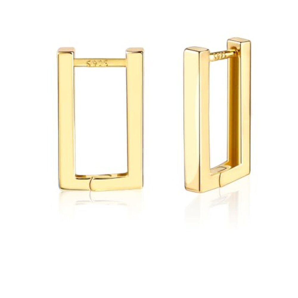 18K Gold Plated Rectangle Hoop Minimalist Earrings